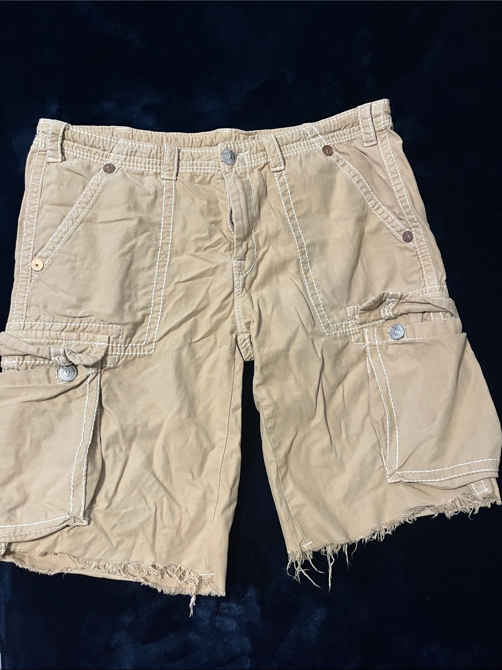 True Religion Men's Tan Cargo Shorts with Contrast Stitching